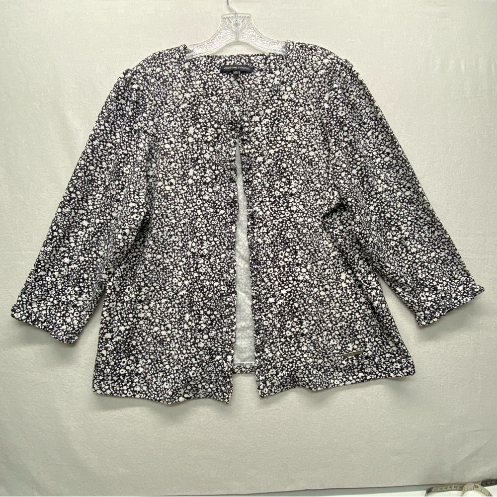 Adrienne Vittadini XL Open Front Lightweight Cardigan Black White FLoral Print
